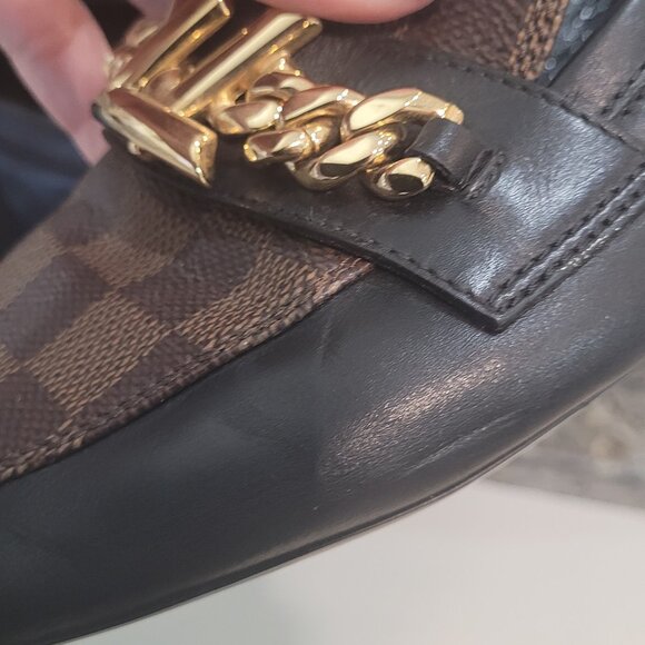 Louis Vuitton Ebene Damier Flat/Loafers with Gold LV Chain~Very Rare! - Picture 11 of 15